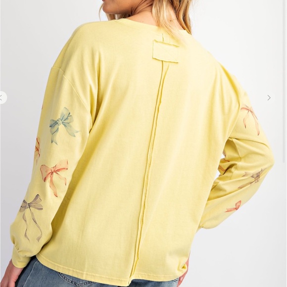 Easel Pear Yellow Bow Print Knit Terry Top Sweatshirt like structure - Picture 5 of 5